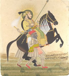 Maharana Sangram Singh montando un semental premiado de Stipple Master
